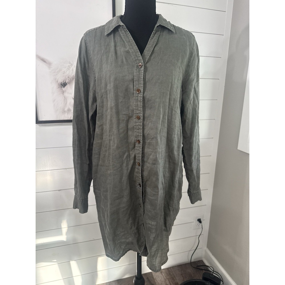 J. Jill Essential Shirt, Large, 100% Linen, Long Sleeve, Button, Sage Green